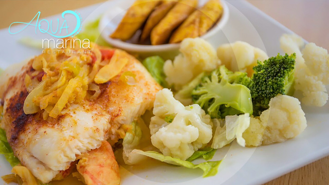 Aquamarina Restaurant - Filete de Pescado relleno de Camarones, Chillo  entero frito, Chuleta Kan Kan, Filete de Pescado, Mofongo Relleno, Ensalada  'Caesar' y/o Camarones al Ajillo con Arroz Mamposteao, Bolitas de Mofongo,